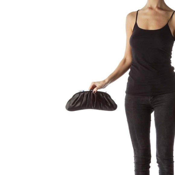 Kate Landry Black Padded Clutch with Chain and Jewel Closure - Picture 2 of 4